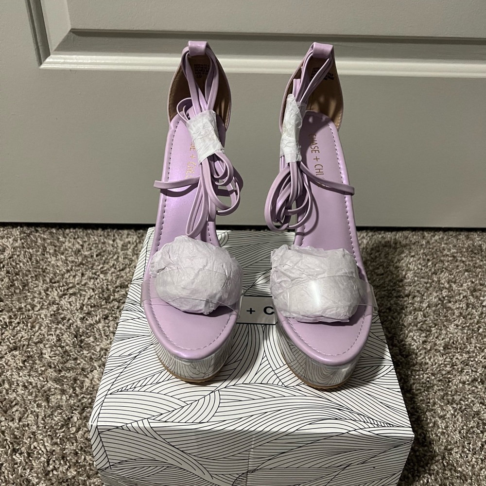 Clear platform lace-up heels